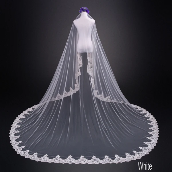 Chic / Beautiful White Wedding Tulle Lace Appliques Cathedral Train Wedding Veils 2018