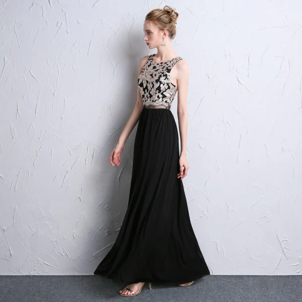 Modern / Fashion Black Evening Dresses  2018 A-Line / Princess U-Neck Beading Pierced Sequins Evening Party Formal Dresses