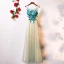 Chic / Beautiful Floor-Length / Long Pool Blue Evening Dresses  2018 A-Line / Princess Tulle U-Neck Lace-up Appliques Backless Evening Party Formal Dresses