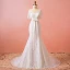 Chic / Beautiful Ivory Plus Size Chapel Train Wedding Dresses 2018 Trumpet / Mermaid V-Neck Tulle 1/2 Sleeves Appliques Pierced Wedding