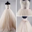 Modest / Simple Champagne Chapel Train Wedding 2018 Tulle Ball Gown Puffy Strapless Sleeveless Wedding Dresses