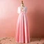 Chic / Beautiful Candy Pink Plus Size Evening Dresses  2018 A-Line / Princess With Shawl V-Neck Charmeuse Beading Crystal Evening Party Formal Dresses