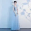 Chic / Beautiful Sky Blue Floor-Length / Long Evening Dresses  2018 A-Line / Princess V-Neck Tulle Appliques Backless Beading Pearl Pierced Evening Party Formal Dresses