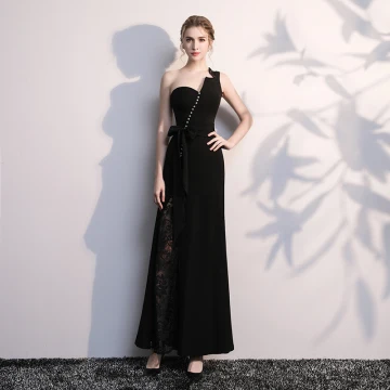 Modern Fashion Black Evening Dresses 2017 Trumpet Mermaid One Shoulder Backless Beading Polyester Evening Party Formal Dresses