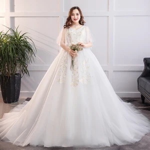 Chic Beautiful White Plus Size Wedding Dresses 2019 A Line Princess Tulle Lace V Neck Appliques Backless Chapel Train Wedding