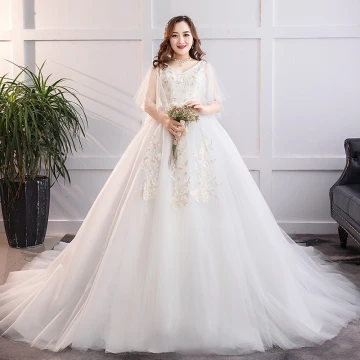 Chic Belle Blanche Grande Taille Robe De Mariée 2019 Princesse Tulle En Dentelle V Cou Appliques Dos Nu Chapel Train Mariage