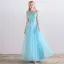 Affordable Bridesmaid Dresses 2017 A-Line / Princess Short Sleeve Backless Pearl Tulle Sash Floor-Length / Long Wedding Party Dresses