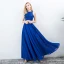 2 Pièces Bleu Marine Robe De Bal 2017 Princesse Encolure Dégagée Sans Manches Longue Volants Chiffon Robe De Ceremonie