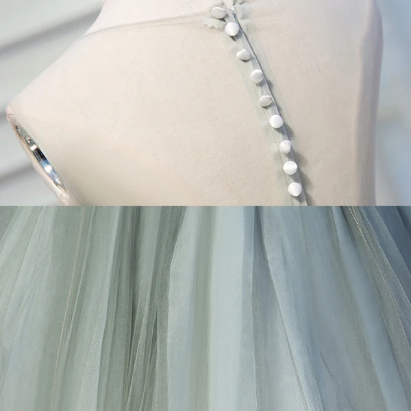 Chic / Beautiful Sage Green Cocktail Dresses 2017 A-Line / Princess Organza U-Neck Appliques Backless Embroidered Homecoming Cocktail Party Formal Dresses