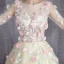 Flower Fairy Yellow Prom Dresses 2017 A-Line / Princess Scoop Neck Long Sleeve Appliques Flower Ruffle Tulle Royal Train Formal Dresses