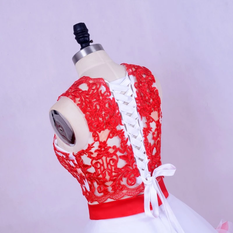 Stunning 2 Piece Red White Wedding Dresses 2017 Scoop Neck Strapless Sleeveless Ruffle