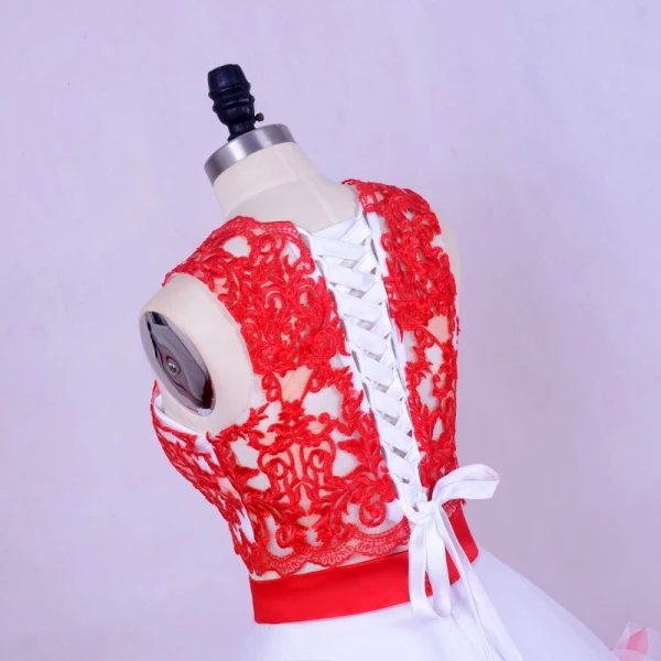 Stunning 2 Piece Red White Wedding Dresses 2017 Scoop Neck Strapless Sleeveless Ruffle
