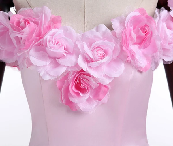 Stunning Candy Pink Flower Wedding Dresses 2017 V-Neck Off-The-Shoulder Ruffle Tulle Ball Gown Prom Dresses Chapel Train