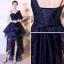 Chic / Beautiful Navy Blue Cocktail Dresses 2017 A-Line / Princess Amazing / Unique V-Neck Lace Appliques Backless Printing Cocktail Party Party Dresses