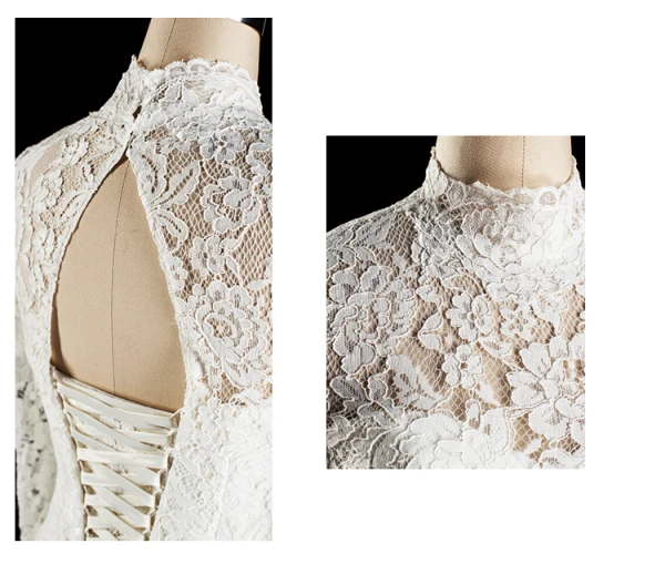 Vintage / Originale Ivoire Dentelle Robe De Mariée 2017 Trompette / Sirène Col Haut Manches Longues Dos Nu Laçage Tribunal Train