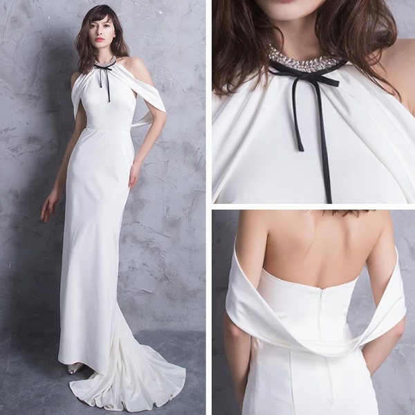 Classic Elegant White Evening Dresses 2018 Trumpet / Mermaid Halter Backless Evening Party Formal Dresses