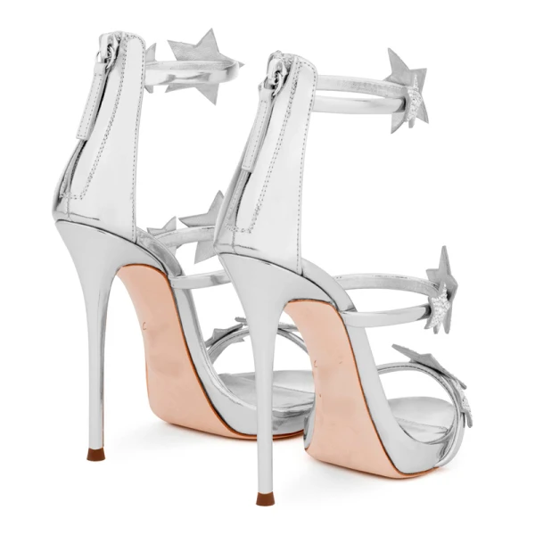 Modern / Fashion Silver 10 cm 2018 High Heels Star Zipper Ankle Strap Beading Rhinestone Sandals Open / Peep Toe Stiletto Heels Evening Party Hall