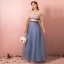 Chic / Beautiful Sky Blue Plus Size Evening Dresses  2018 A-Line / Princess U-Neck Tulle Appliques Backless Beading Evening Party Prom Dresses