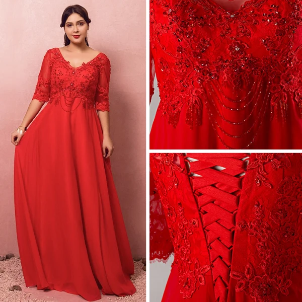 Luxury / Gorgeous Red Plus Size Evening Dresses  2018 A-Line / Princess Lace-up V-Neck Tulle Appliques Backless Beading Rhinestone Evening Party Prom Dresses