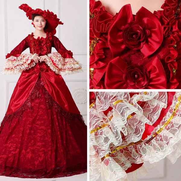 Vintage / Retro Red Puffy Ball Gown Prom Dresses 2018 Chapel Train Tulle U-Neck Lace-up Beading Flower Sequins Prom Formal Dresses