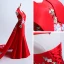 Chinese style Red Chapel Train Evening Dresses  2018 Trumpet / Mermaid Charmeuse Appliques Backless Halter Evening Party Formal Dresses