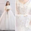Schöne Weiß Übergröße Brautkleider / Hochzeitskleider 2019 A Linie Tülle Spitze V-Ausschnitt Applikationen Rückenfreies Kapelle-Schleppe Hochzeit