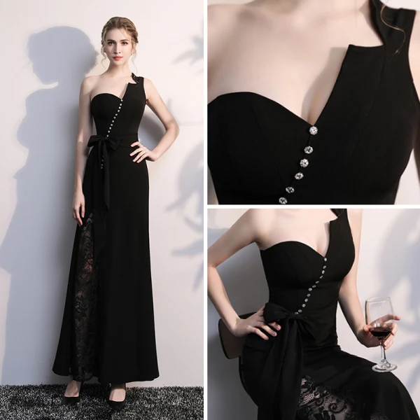 Modern / Fashion Black Evening Dresses 2017 Trumpet / Mermaid One-Shoulder Backless Beading Polyester Evening Party Formal Dresses