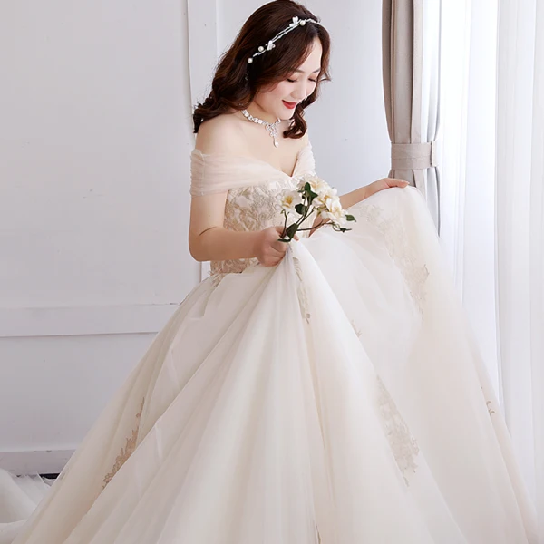Charmant Sexy Blanche Robe Boule Grande Taille Robe De Mariée 2019 Dentelle Appliques Dos Nu Tulle Bustier Chapel Train Mariage