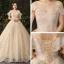 Sparkly Bling Bling Champagne Wedding Dresses 2019 A-Line / Princess Lace Tulle Floral Plus Size Embroidered Glitter Sequins Strapless Chapel Train Wedding