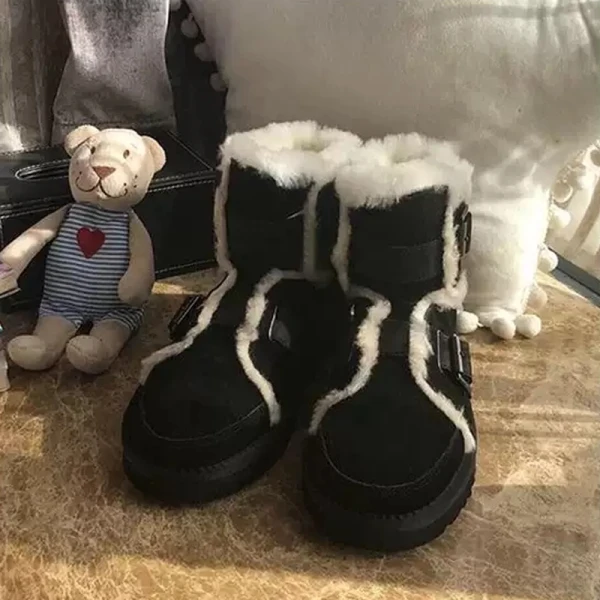 Modern / Fashion Black Snow Boots 2020 Woolen Leather Ankle Suede Winter Flat Round Toe Casual Womens Boots