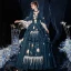 Vintage / Retro Medieval Victorian Style Ink Blue Ball Gown Prom Dresses 2021 Square Neckline Crossed Straps Floor-Length / Long 3/4 Sleeve 3D Lace Flower Pearl Tassel Printing Cosplay Prom Formal Dresses
