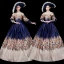 Vintage / Retro Medieval Navy Blue Ball Gown Prom Dresses 2021 Scoop Neck Long Sleeve Floor-Length / Long Lace Satin Printing Prom Formal Dresses