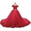 Stunning Candy Pink Flower Wedding Dresses 2017 V-Neck Off-The-Shoulder Ruffle Tulle Ball Gown Prom Dresses Chapel Train