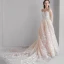 Étourdissant Plage Robe De Mariée 2017 Princesse Encolure Dégagée Manches Longues Fermeture éclair Champagne Percé Dentelle Chapel Train Dos Nu