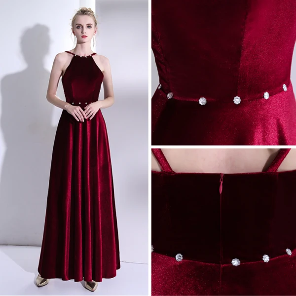 Snygga / Fina Röd Aftonklänningar 2017 Prinsessa Hög Hals Halterneck Beading Rhinestone Afton Formella Klänningar