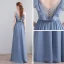 Schlicht Himmelblau Lange Abendkleider 2018 A Linie Chiffon V-Ausschnitt Schnüren Schaltflächen Rückenfreies Abend Festliche Kleider