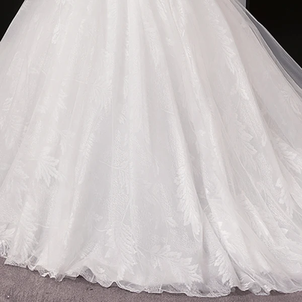 Unique Blanche Robe Boule Robe De Mariée 2019 Appliques Dos Nu Dentelle Tulle Bustier Chapel Train Mariage