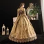 Vintage / Retro Medieval Gold Ball Gown Prom Dresses 2021 1/2 Sleeves High Neck Floor-Length / Long Zipper Up 3D Lace Printing Satin Cosplay Formal Dresses