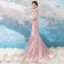 Modern / Fashion Blushing Pink 2018 Evening Dresses  Summer V-Neck Tulle Lace Appliques Backless Floor-Length / Long Trumpet / Mermaid Evening Party Formal Dresses