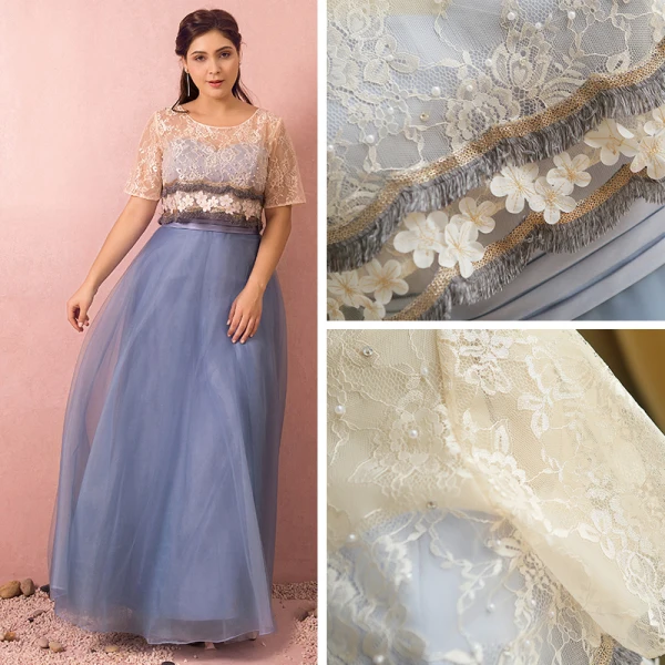 Chic / Beautiful Sky Blue Plus Size Evening Dresses 2018 A-Line / Princess U-Neck Tulle Appliques Backless Beading Evening Party Prom Dresses