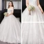 Unique Blanche Robe Boule Robe De Mariée 2019 Appliques Dos Nu Dentelle Tulle Bustier Chapel Train Mariage