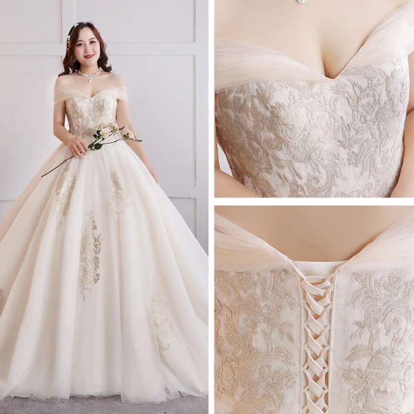 Charmant Sexy Blanche Robe Boule Grande Taille Robe De Mariée 2019 Dentelle Appliques Dos Nu Tulle Bustier Chapel Train Mariage