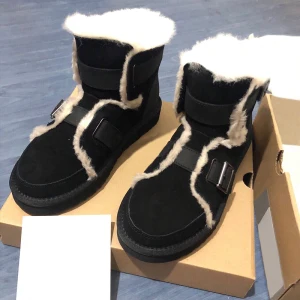 Modern Fashion Black Snow Boots 2020 Woolen Leather Ankle Suede Winter Flat Round Toe Casual Womens Boots