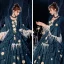 Vintage / Retro Medieval Victorian Style Ink Blue Ball Gown Prom Dresses 2021 Square Neckline Crossed Straps Floor-Length / Long 3/4 Sleeve 3D Lace Flower Pearl Tassel Printing Cosplay Prom Formal Dresses