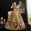 Vintage / Retro Medieval Gold Ball Gown Prom Dresses 2021 1/2 Sleeves High Neck Floor-Length / Long Zipper Up 3D Lace Printing Satin Cosplay Formal Dresses