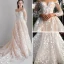 Étourdissant Plage Robe De Mariée 2017 Princesse Encolure Dégagée Manches Longues Fermeture éclair Champagne Percé Dentelle Chapel Train Dos Nu