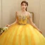 Chic / Beautiful Gold Prom Dresses 2020 Ball Gown Off-The-Shoulder Short Sleeve Appliques Lace Pearl Beading Floor-Length / Long Ruffle Backless Formal Dresses