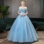 Chic / Beautiful Gold Prom Dresses 2020 Ball Gown Off-The-Shoulder Short Sleeve Appliques Lace Pearl Beading Floor-Length / Long Ruffle Backless Formal Dresses