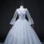 Bling Bling Sky Blue Star Sequins Prom Dresses 2022 Ball Gown Scoop Neck Bell sleeves Backless Floor-Length / Long Formal Dresses