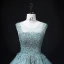 Chic / Beautiful Jade Green Beading Pearl Sequins Prom Dresses 2022 Ball Gown V-Neck Sleeveless Backless Floor-Length / Long Prom Formal Dresses